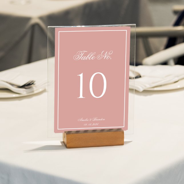 Numeração De Mesa Classic Dusty Rose & White Border Script Wedding (Criador carregado)