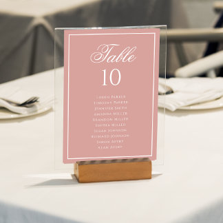 Numeração De Mesa Classic Dusty Rose & White Wedding Seating Chart