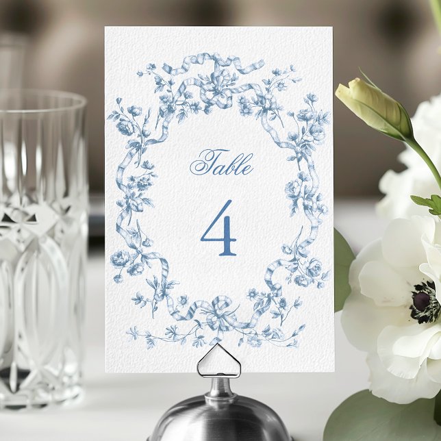 Numeração De Mesa Classic French Blue Flowers & Ribbons Wedding (Criador carregado)