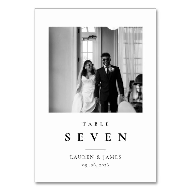 Numeração De Mesa Classic Modern Wedding Photo Table Number Card (Frente)