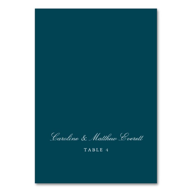 Numeração De Mesa Classic Script Elegant Custom Name Teal Place Card (Frente)