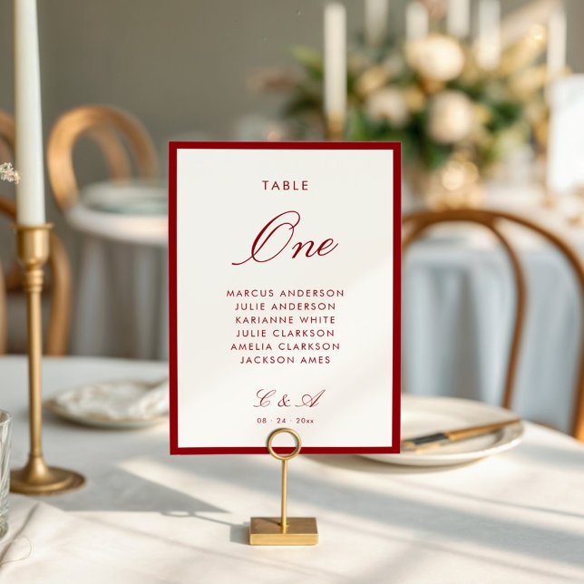 Numeração De Mesa Clássica Caligrafia Vermelha Profunda Dinheiro Ant (Criador carregado)