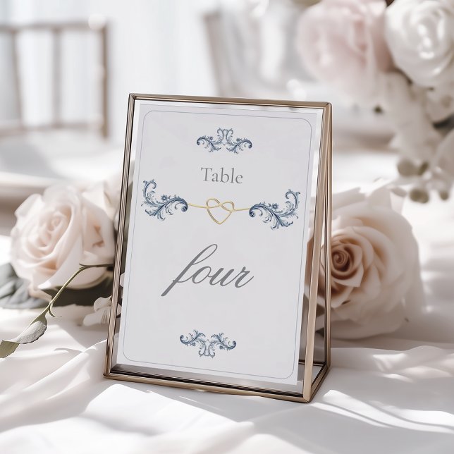 Numeração De Mesa Clássico Casamento Dusty Blue e Dourado (Criador carregado)