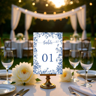 Numeração De Mesa Clássico Casamento Floral Toile Azul Empoeirado