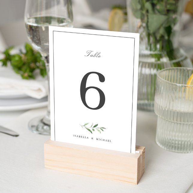 Numeração De Mesa Clássico Elegance Script Simples Casamento Verde (Classic Elegance Script Simple Greenery Wedding Table Number)