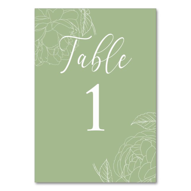 Numeração De Mesa Clássico Elegante Sage Green Floral (Frente)