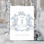 Numeração De Mesa Clássico Floral Crest Dusty Casamento Azul<br><div class="desc">Clássico número da mesa de casamento floral vintage. Para uma personalização mais avançada deste design,  clique no BOTÃO DE FERRAMENTAS DESIGN acima!</div>