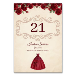 Numeração De Mesa Classy Quinceanera Red Roses Floral Burgundy 