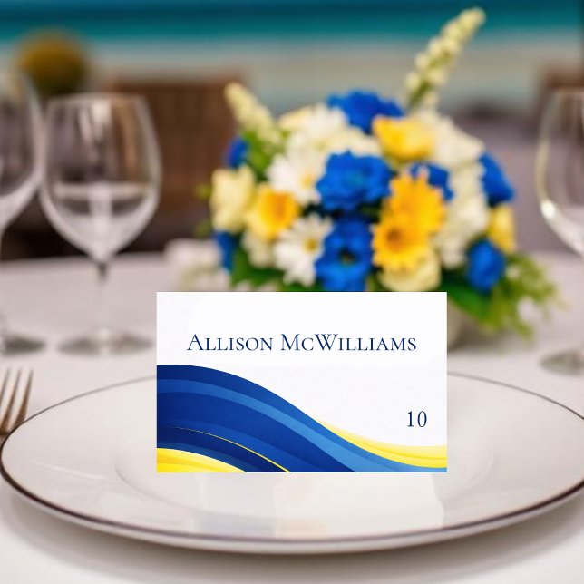 Numeração De Mesa Cobalt Blue and Yellow Wedding Place Cards (Cobalt Blue and Yellow Wedding Place Cards)