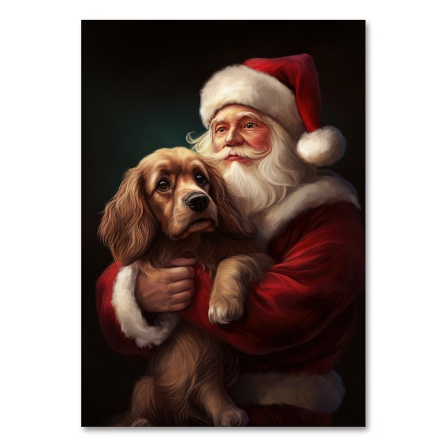 Numeração De Mesa Cocker Spaniel com Papai Noel Natal Festivo (Frente)