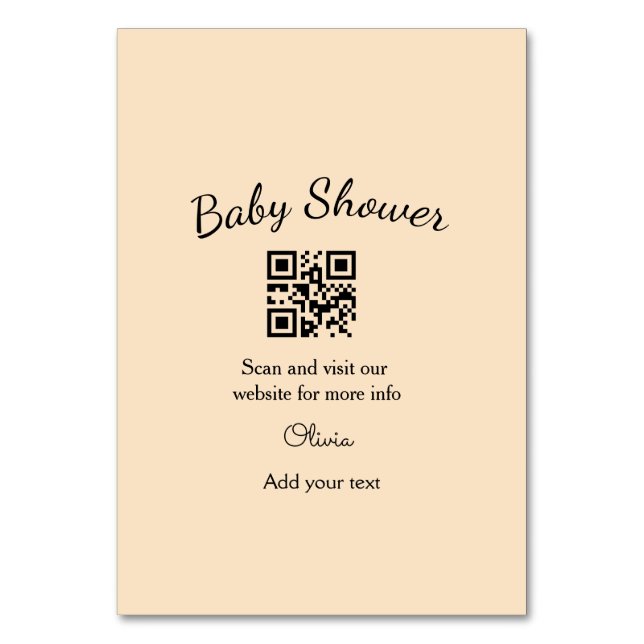 Numeração De Mesa Código QR simples para chá de bebê com nome texto  (Frente)