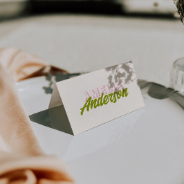 Numeração De Mesa Colorful Green Pink Retro Funk Wedding Place Cards