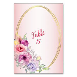 Numeração De Mesa Colorful Peach Floral Golden Watercolor Wedding
