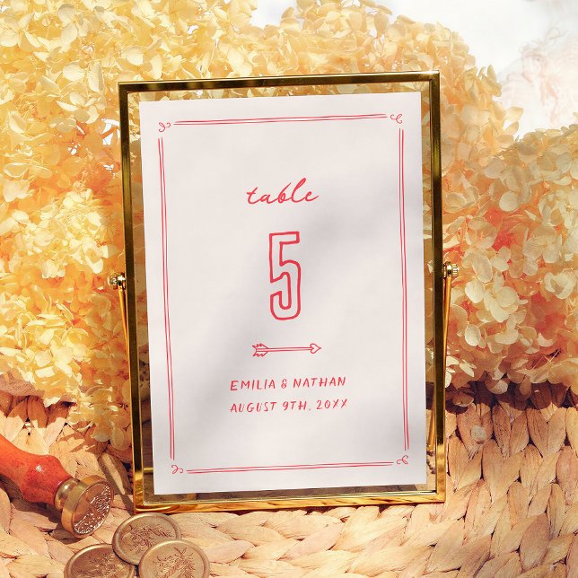 Numeração De Mesa Colorful Retro Hand Drawn Modern Wedding (Criador carregado)