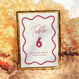 Numeração De Mesa Colorful Retro Wavy Modern Wedding Table Number