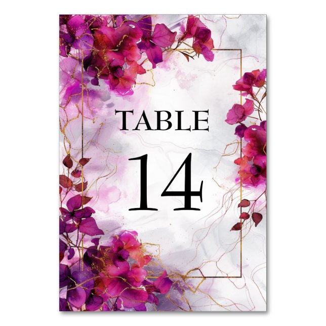 Numeração De Mesa 💍 Com Encantamento Fuchsia: Aquarela (Frente)