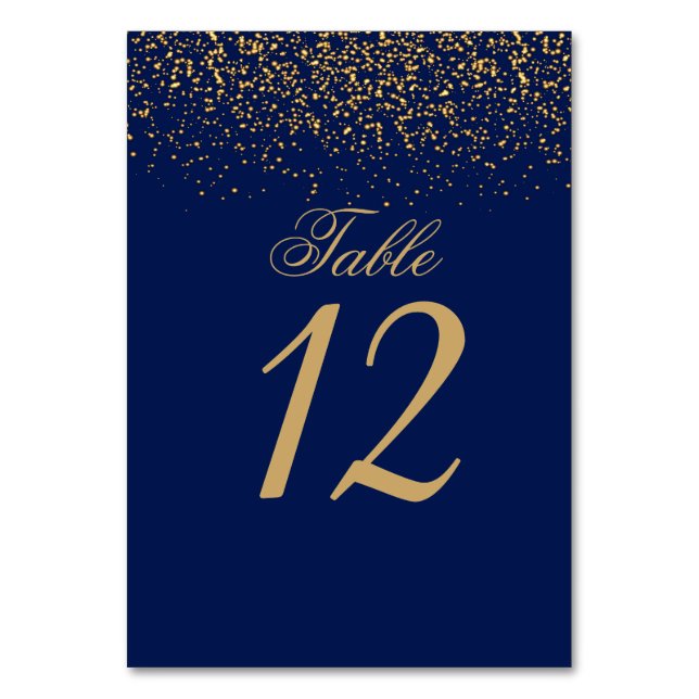 Numeração De Mesa Confetes Azul Escuro e Dourado (Frente)