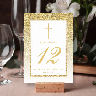 Numeração De Mesa Confirmação Ou Batismo Dourado Elegante