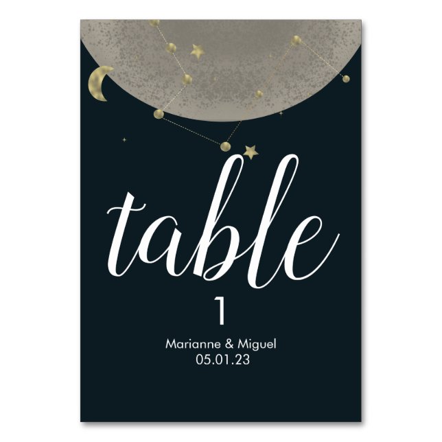 Numeração De Mesa Constelação da Lua Cinza Céu Casamento (Frente)