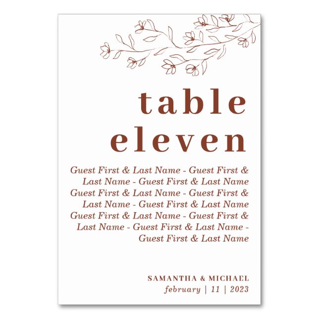 Numeração De Mesa Convidados botânicos Florais Terracotta Indie Seat (Frente)