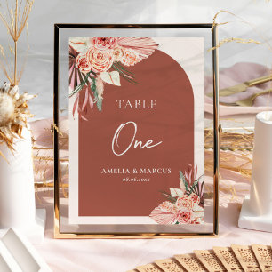 Numeração De Mesa Convite de Casamento Floral Boêmio Terracota e Mar