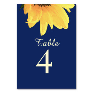 Numeração De Mesa Convite de casamento Girassóis Aquarela azul escur