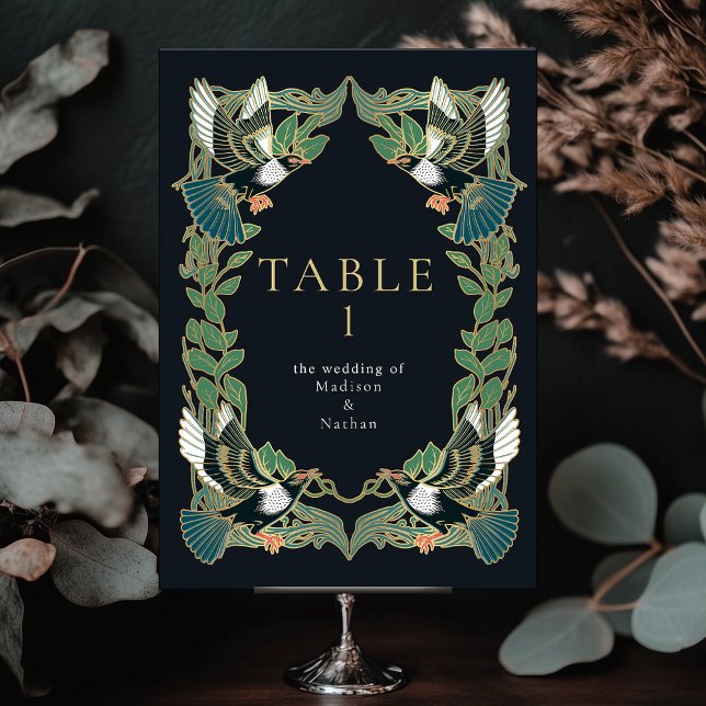 Numeração De Mesa Convite para Casamento Elegante Magpie Art Nouveau (Criador carregado)