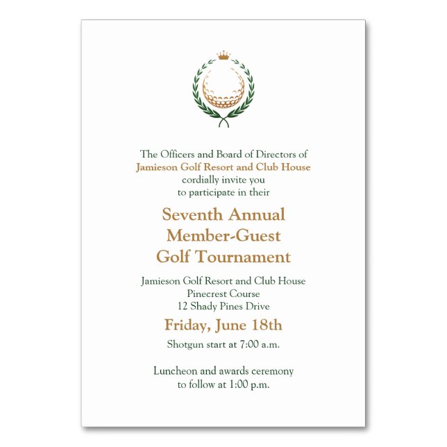 Numeração De Mesa Convite para Torneio de Golf Corporativo (Frente)