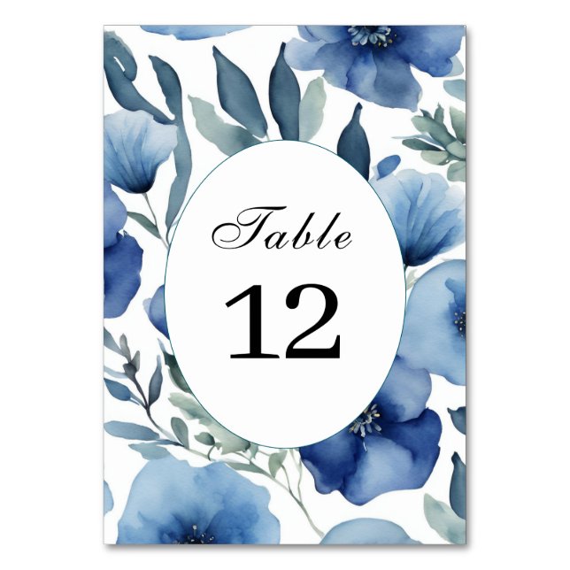 Numeração De Mesa Convites para Casamento Floral Serene Blue (Frente)