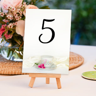 Numeração De Mesa Copo de chá e rosas cor-de-rosa que Wedding