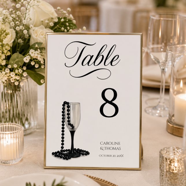 Numeração De Mesa Copo de champanhe Pérola Preto e Branco Casamento (Criador carregado)