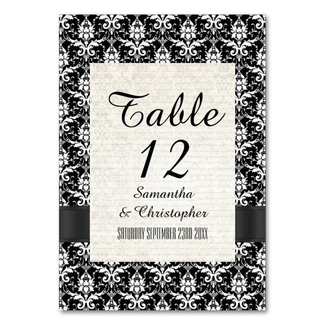 Numeração De Mesa Cor damasco de colheita em preto e branco (Frente)