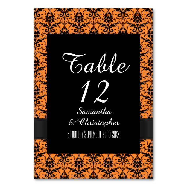 Numeração De Mesa Cor damasco preta e laranja (Frente)