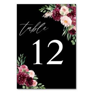 Numeração De Mesa Cor-de-rosa e Borgonha Floral 7 - Preto