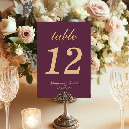 Numeração De Mesa Cor de vinho de casamento simples dourado Roteiro