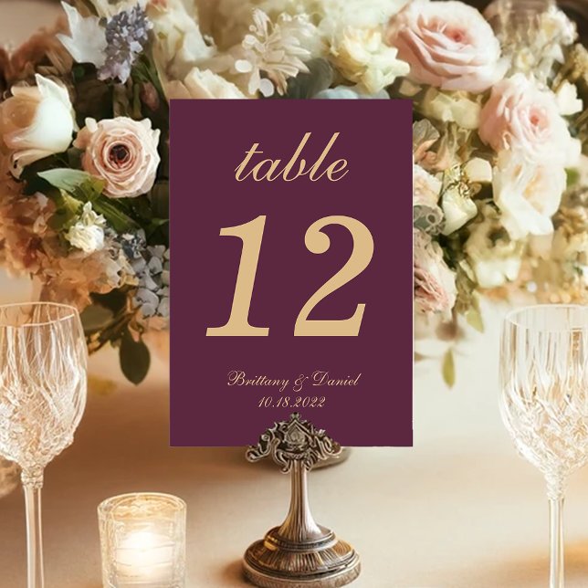 Numeração De Mesa Cor de vinho de casamento simples dourado Roteiro  (Criador carregado)