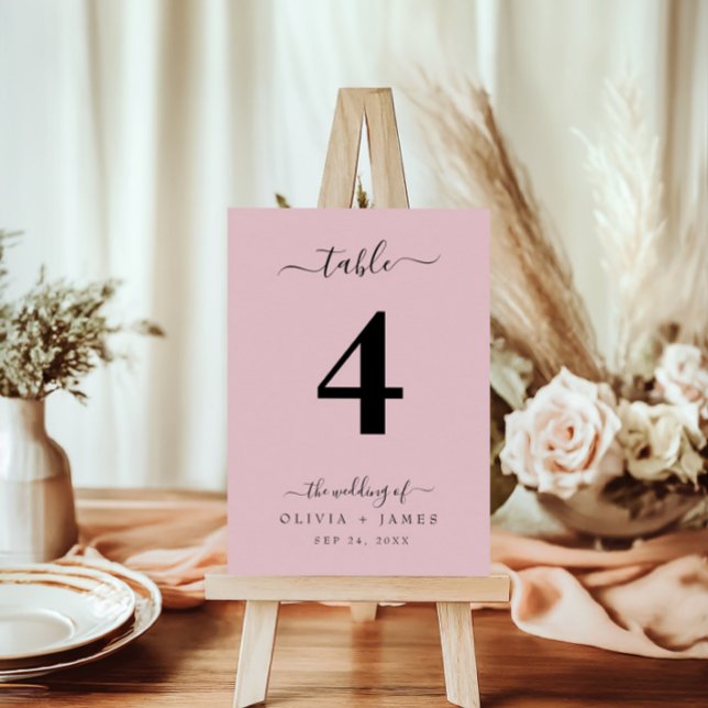 Numeração De Mesa Cor Rosa Sólido Simples Número da Tabela Casada (Wedding Table Number Simple Solid Pink Color)