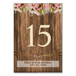 Numeração De Mesa Coração com Monograma e Rosas Cor-de-Rosa