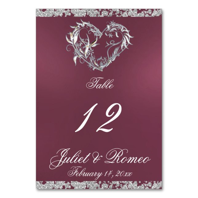 Numeração De Mesa Coração e Largura - Número da Tabela de Lavandas (Frente)