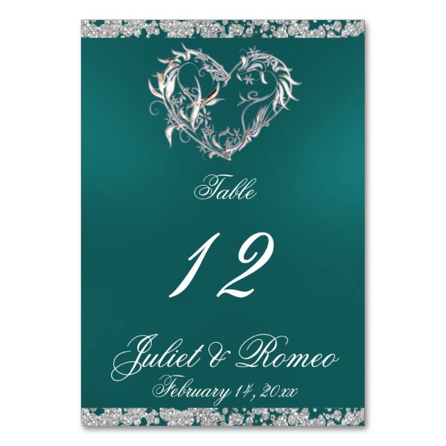 Numeração De Mesa Coração e Largura - Número da Tabela Teal (Frente)