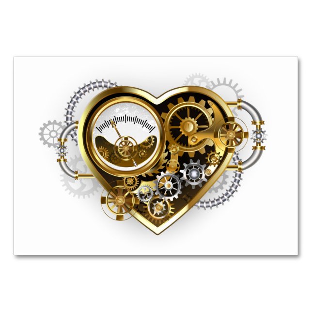 Numeração De Mesa Coração Steampunk com Manômetro (Frente)