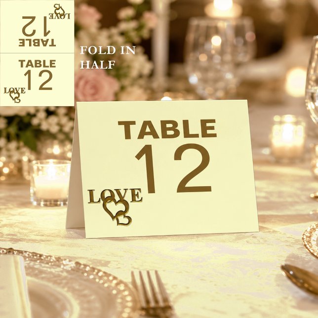 Numeração De Mesa Corações de Amor e Rosa Vermelha Convite de Casame (Love Hearts and Red Rose Wedding Folded Table Card)