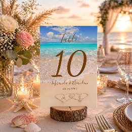 Numeração De Mesa Corações no Casamento Tropical de Areia
