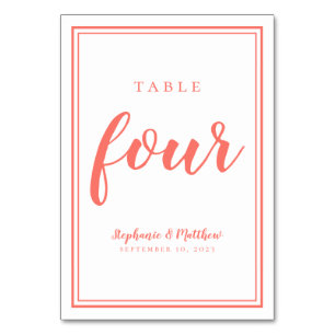 Numeração De Mesa Coral e Branco Número da Mesa de Casamento Simples