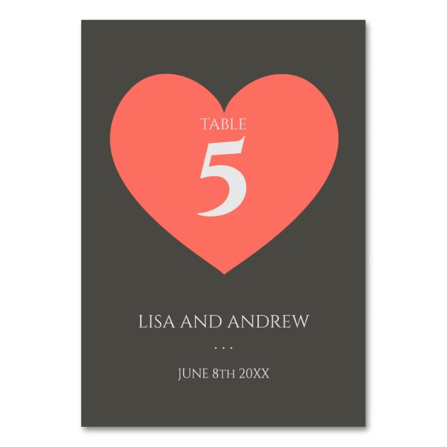 Numeração De Mesa Coral Heart Wedding (Frente)