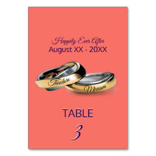 Numeração De Mesa Coral Monograma dos Anéis Dourados