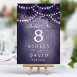 Numeração De Mesa Corda Rústica De Árvore De Madeira De Luzes Roxo<br><div class="desc">Ilumine a sua recepção de casamento rústica com estes números de mesa encantadores. Apresentando uma silhueta majestosa de árvore de floresta enfeitada com luzes de cordas cintilantes contra um pano de fundo roxo romântico, esses números de mesa adicionam um toque de magia ao seu dia especial. Perfeito para comemorações ao...</div>