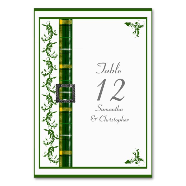 Numeração De Mesa Costume de tartan verde e branco (Frente)