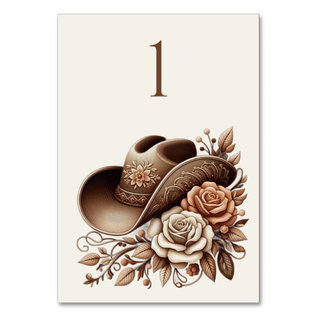 Numeração De Mesa Country Western Cowgirl Hat com Flores (Frente)