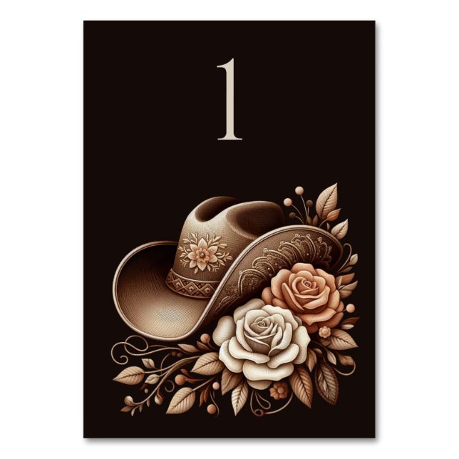 Numeração De Mesa Country Western Cowgirl Hat com Flores (Frente)